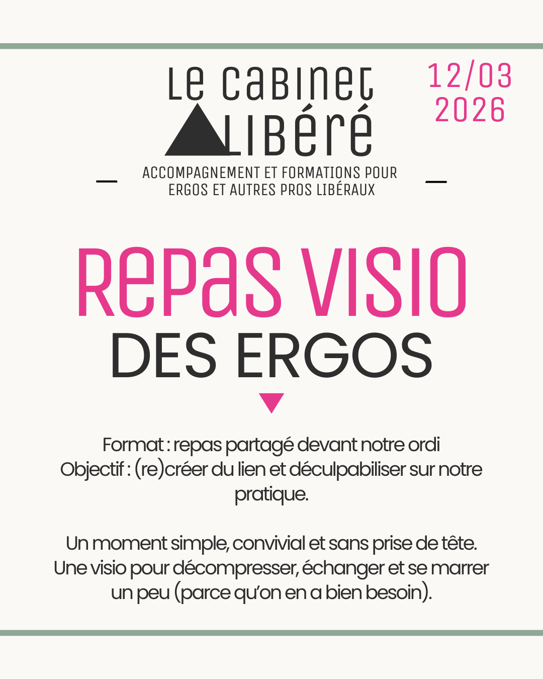 Durée : 45 minutes Gratuit – Ouvert à tous les ergos (libéraux, salariés, étudiants…)